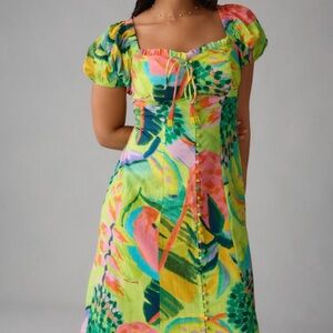 FARM Rio Colorful Green and Pink Midi Dress